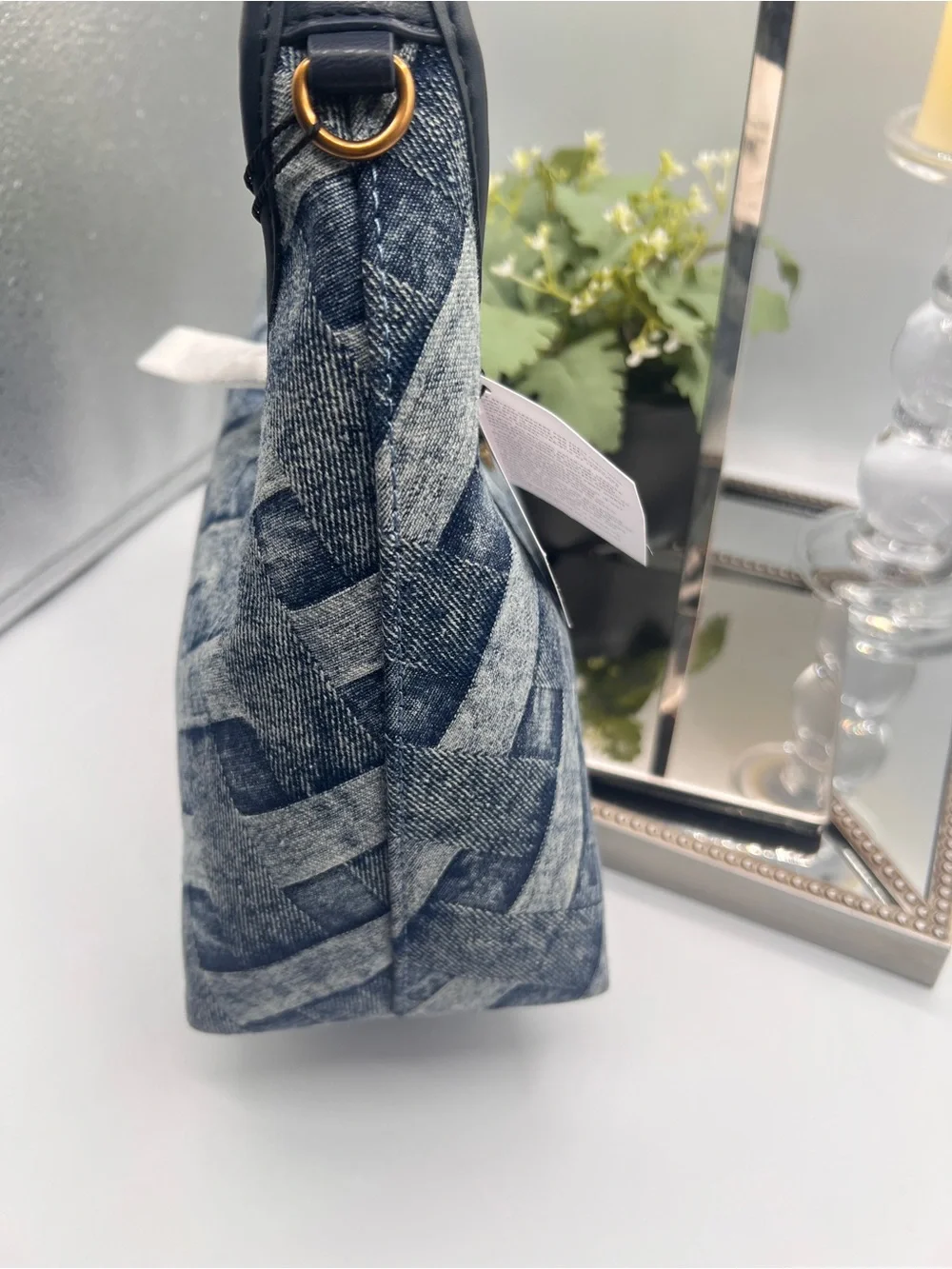 Kurt Geiger Denim Weave Shoulder Bag in Blue and Black